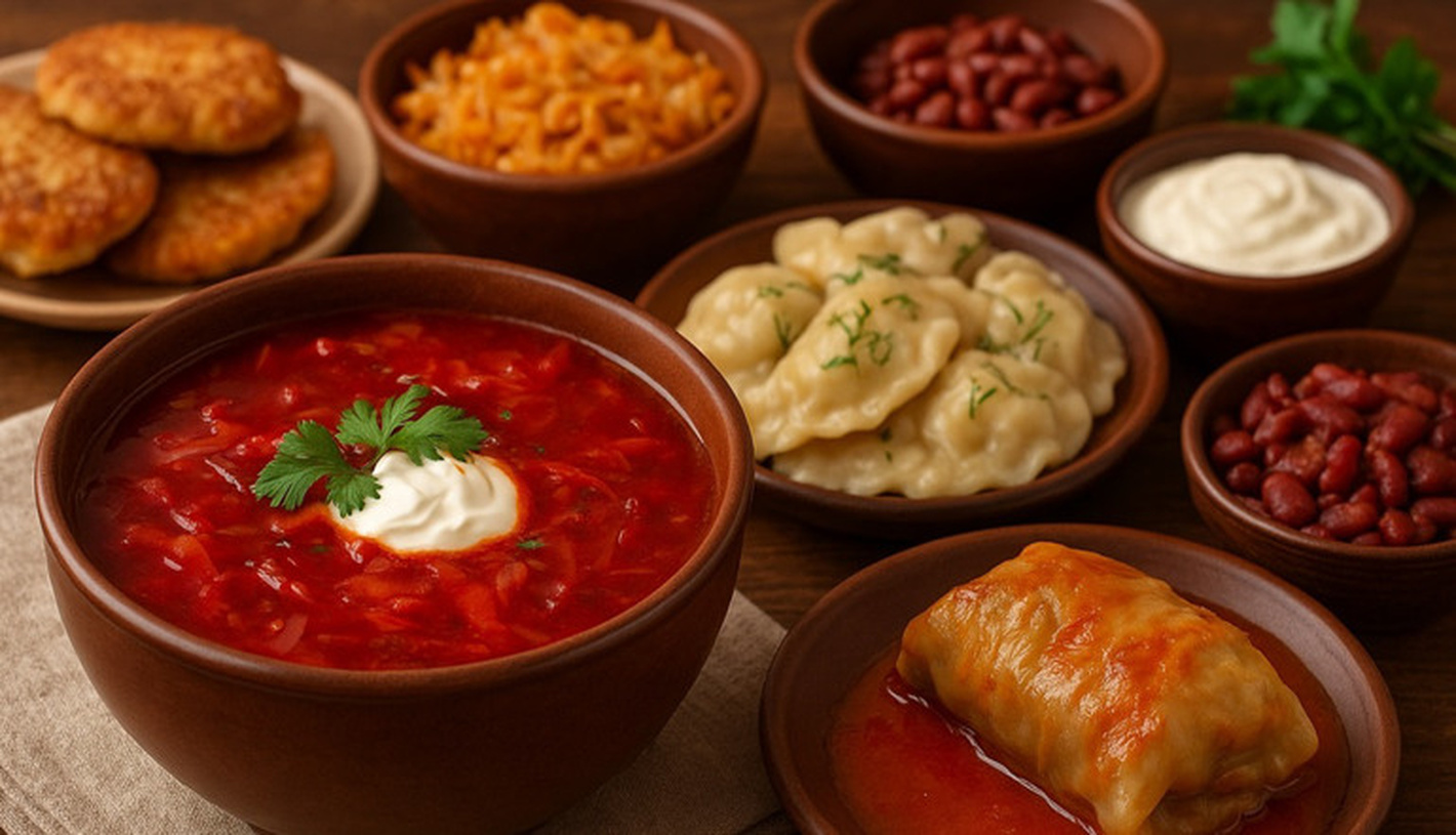 Plats ukrainiens traditionnels : borchtch, varenyky, chou farci et galettes de pommes de terre